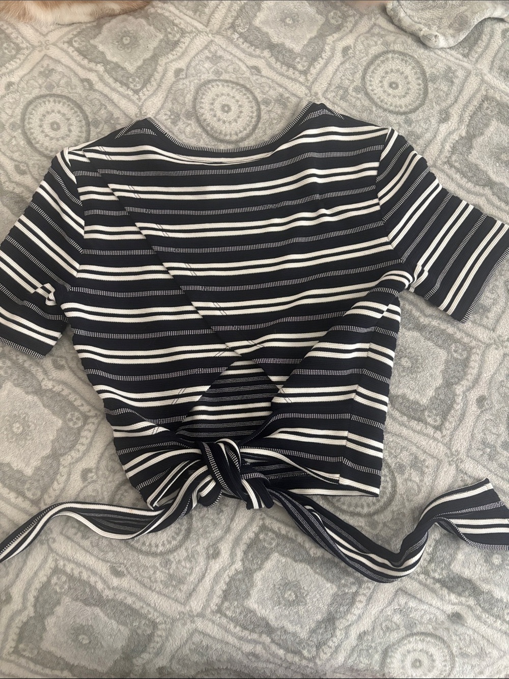 Club Monaco Navy and White Striped Tie-Back Crop Top